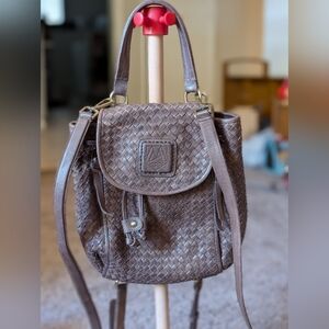 Imalatesta Brown Woven Leather Mini Backpack